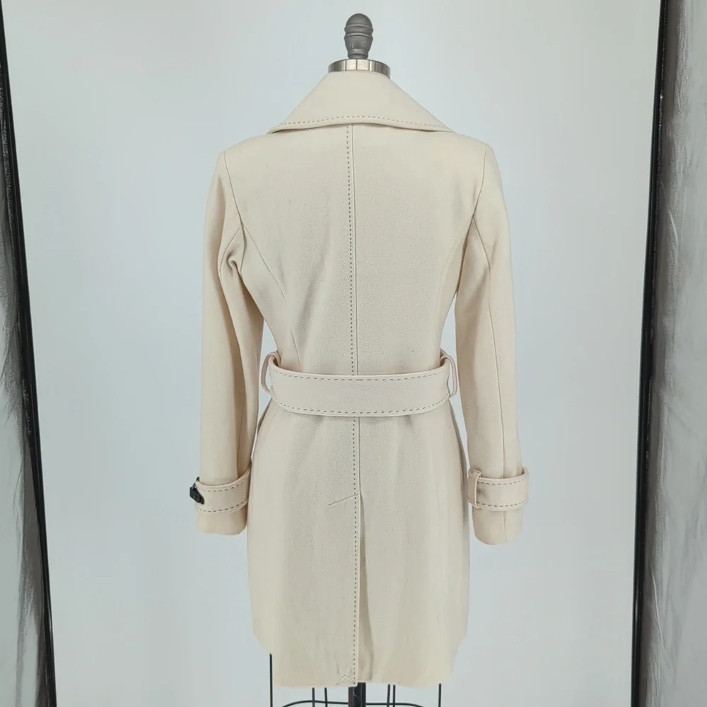 Via Spiga Wool Belted Peacoat Ivory Black 2P preppy classic winter city style - Picture 2 of 9